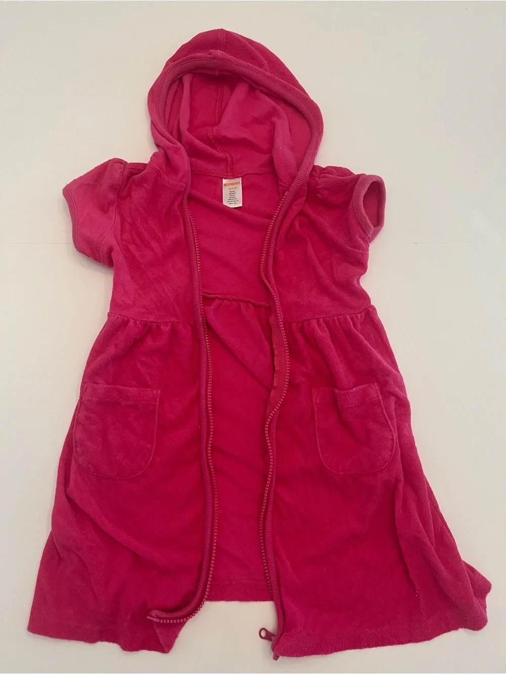 Gymboree Bright Pink Hooded Zip Coverup Dress Size 5-6